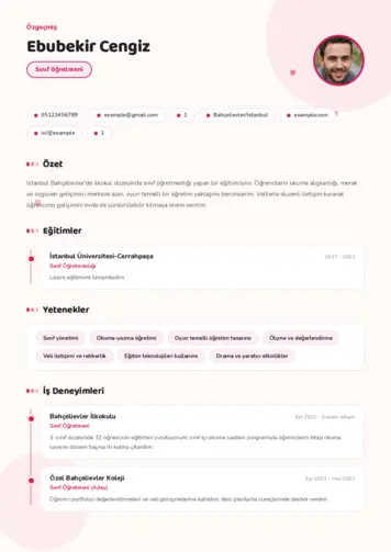 Sınıf Öğretmeni Cv Örnekleri cv indir